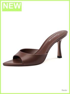 Yamvim Women's Pointed Open Toe Mule Heels Slip-On Faux Leather High Heel